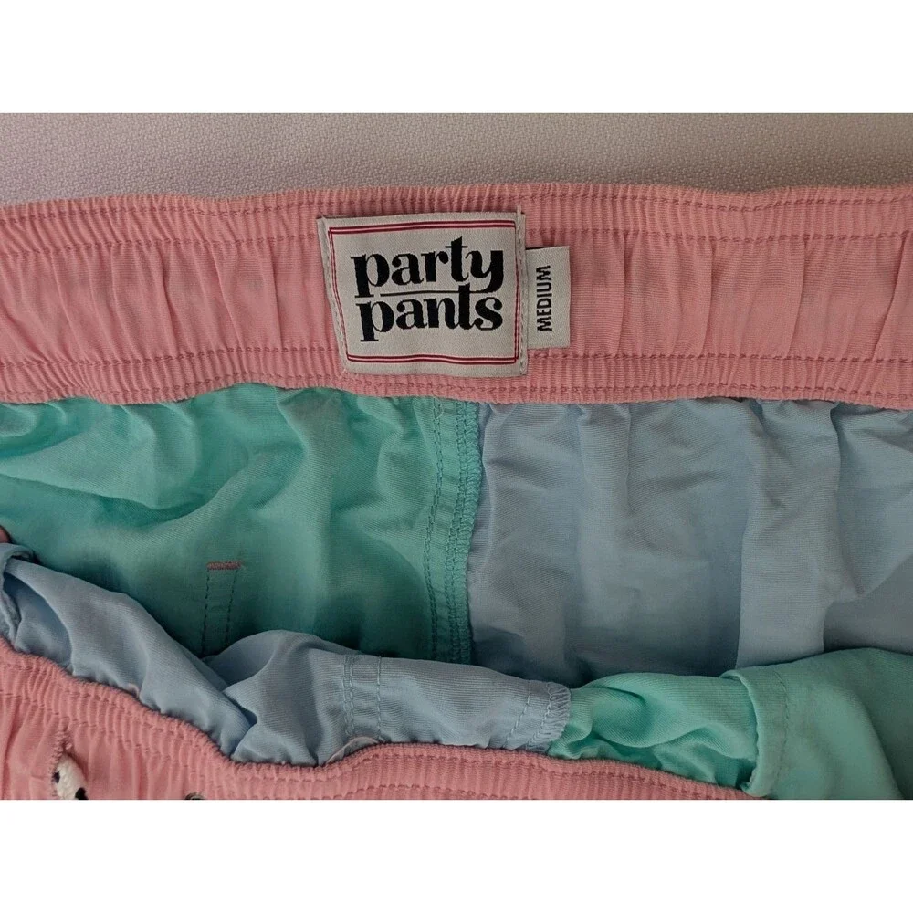 Party Pants Men's Sz M Medium Swim Trunks Color Block Pink Mint Blue